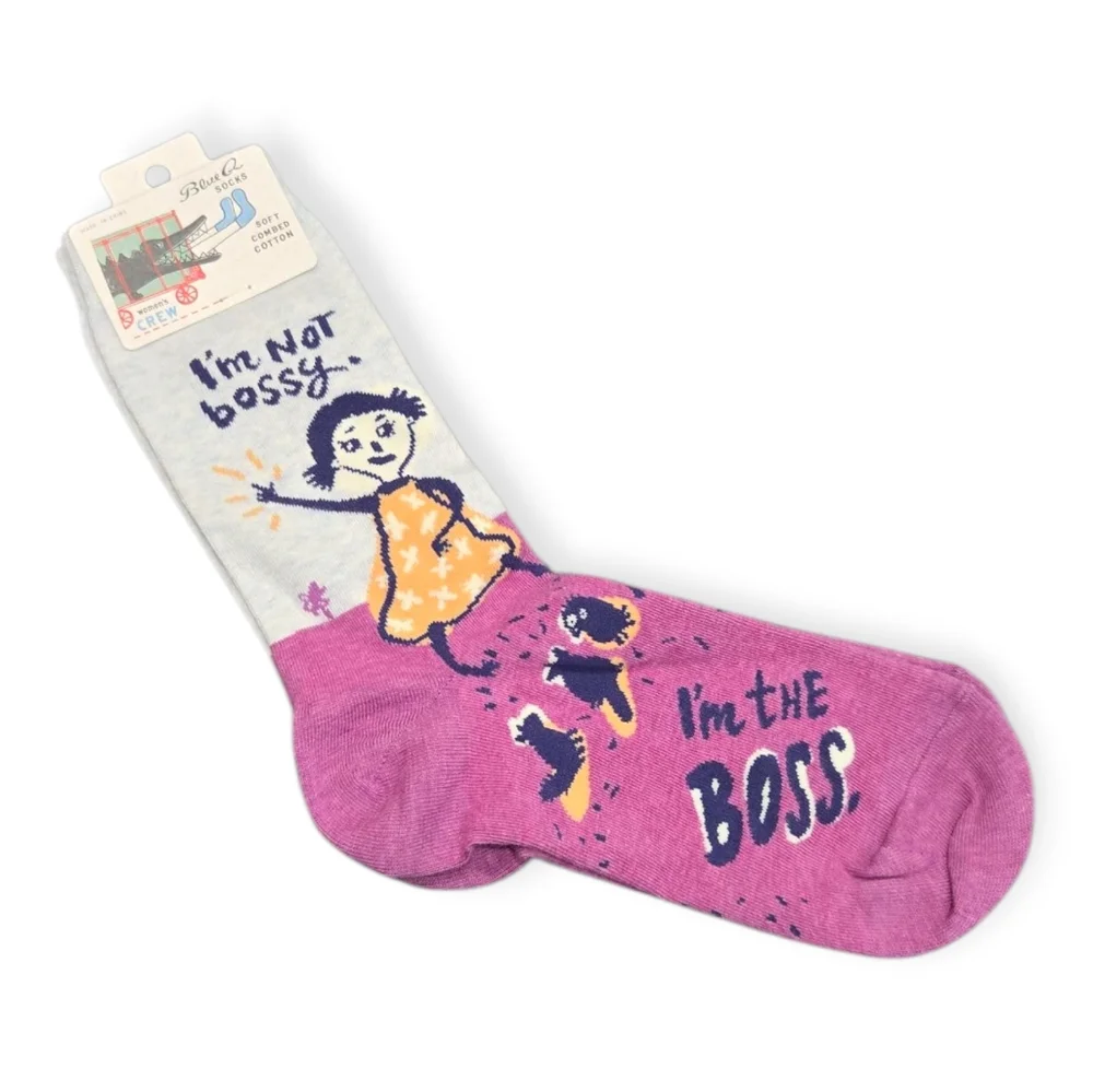 ❤️2/$12 NWT Blue Q I’m not Bossy Crew Socks Soft Combed Cotton Womens Sz 5-10